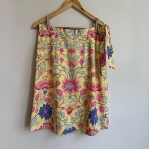 Talbots Petites Indian Symmetrical Floral Print Knee Length Yellow Skirt Size 12